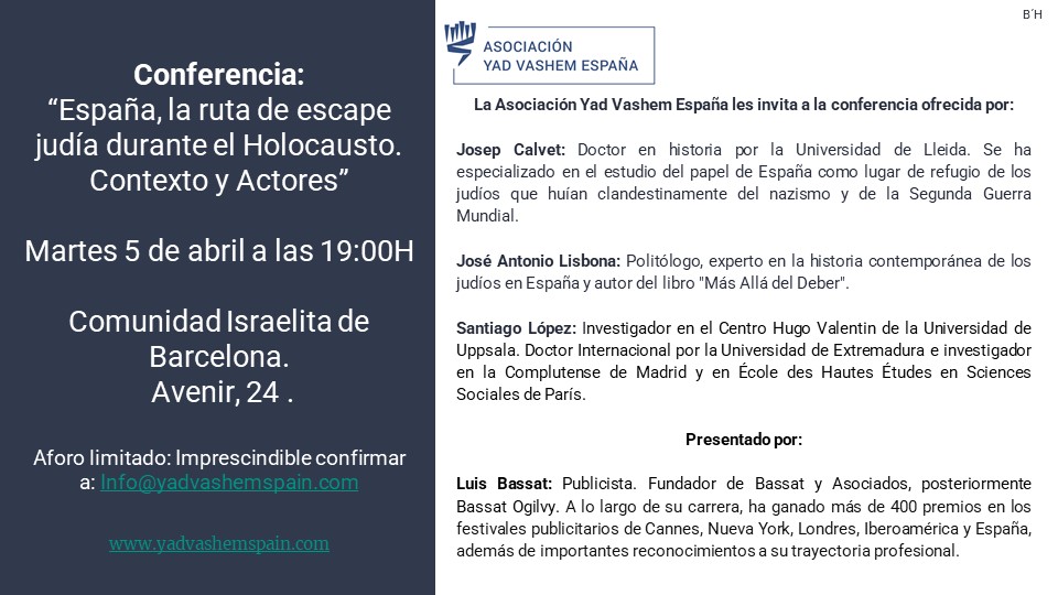 Conferencia: «España, la ruta de escape judía durante el Holocausto. Contexto y Actores»